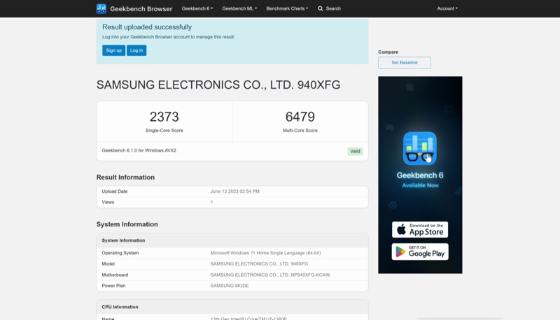résultats du benchmark cpu geekbench 6