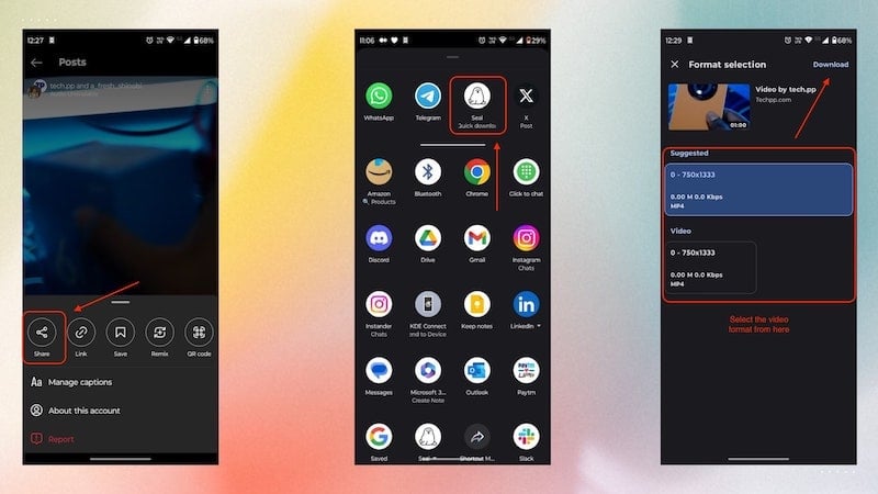 étapes pour télécharger des éléments depuis l'application seal