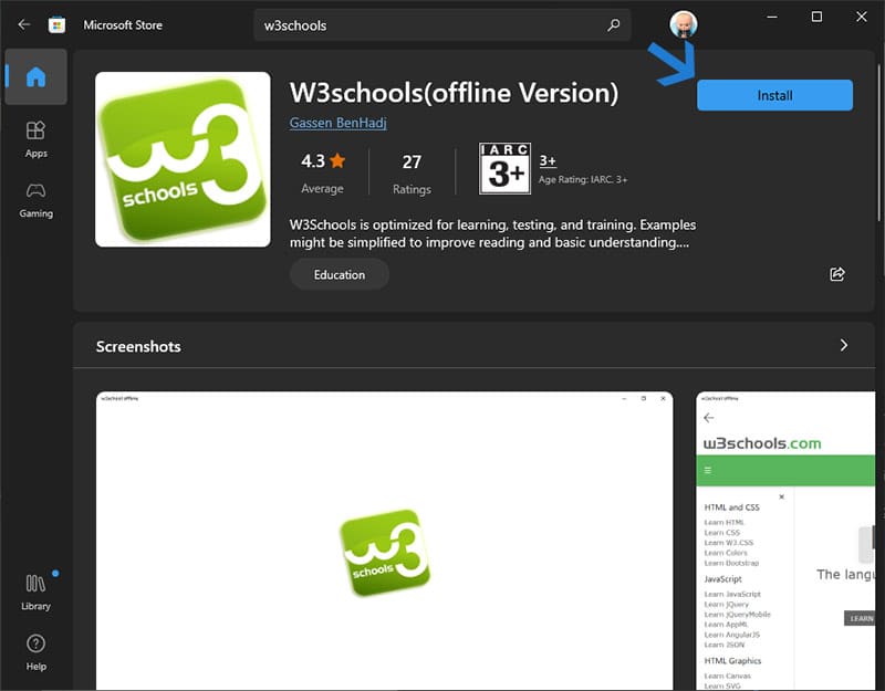 Aplicativo offline W3schools