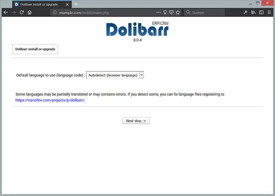 Installateur Dolibarr - sélection de la langue