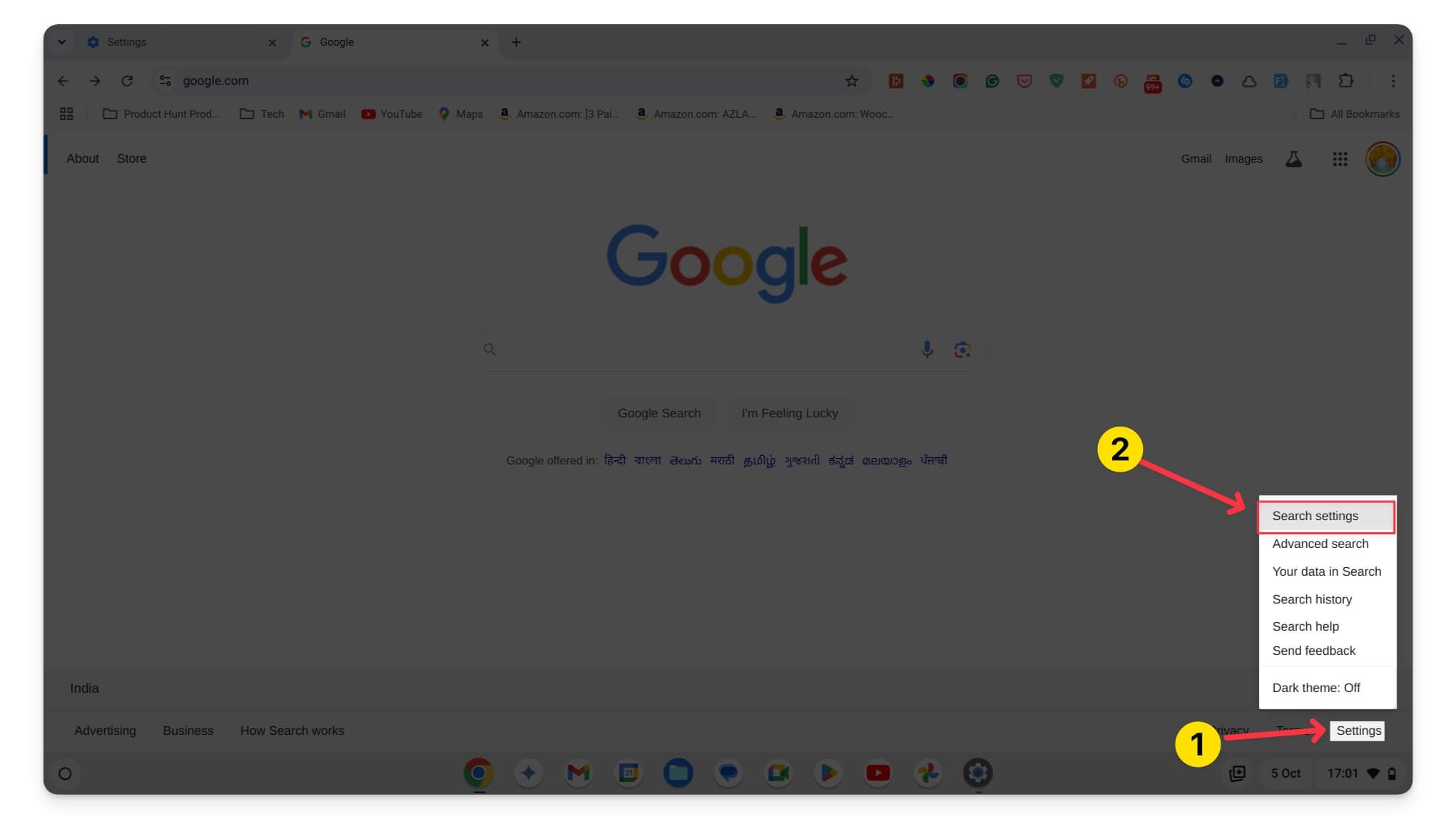 configurações de pesquisa do google