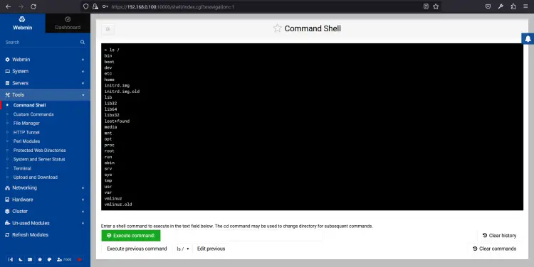 Webminコマンドシェル