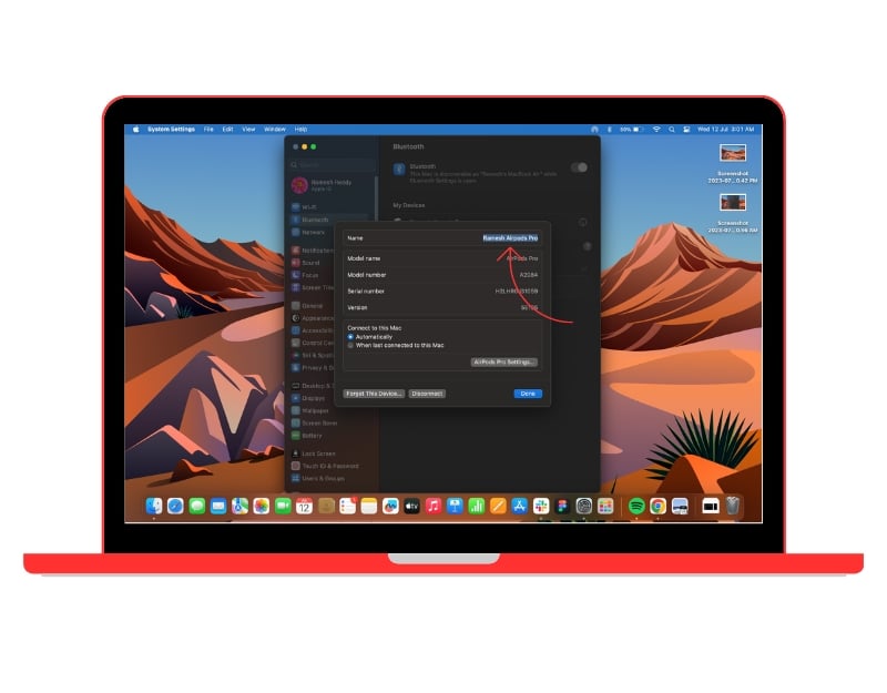 rinomina airpods su mac