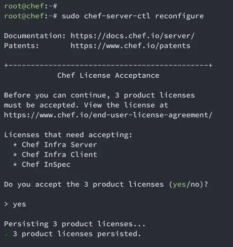 reconfigurer serveur chef