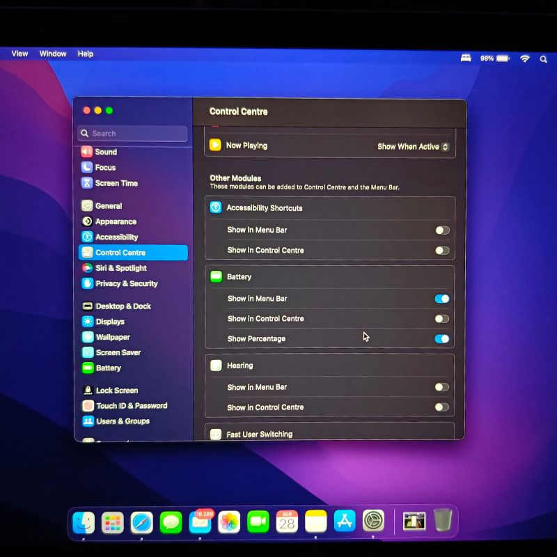 настройки центра управления macos