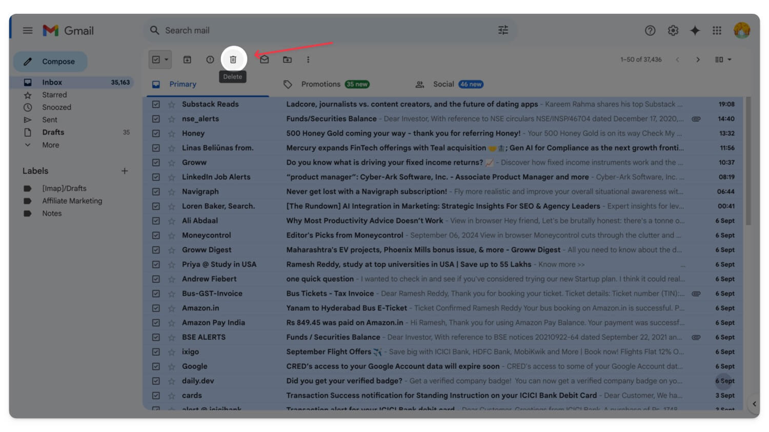 delete all emails at once