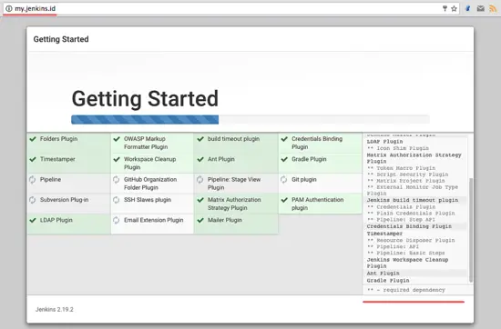 Los complementos de Jenkins se están instalando