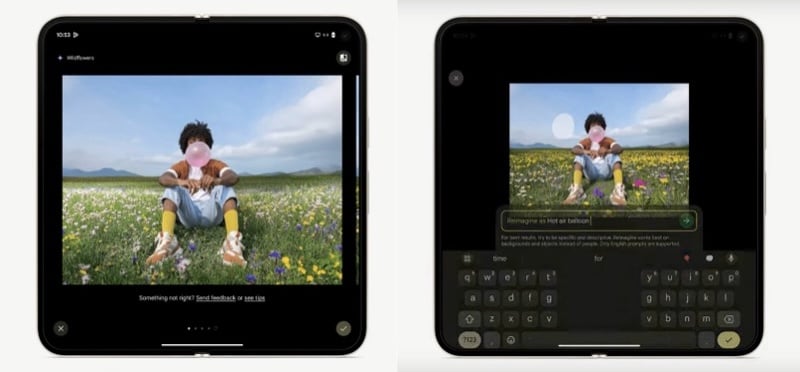 funzionalità magic editor in azione su un pixel 9 pro fold.