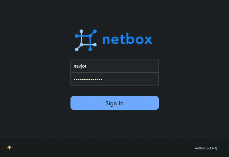 Pagina di accesso di NetBox
