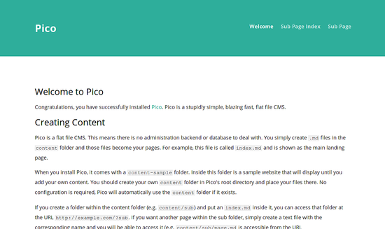 Pico CMS installé sur Ubuntu 16.04 LTS