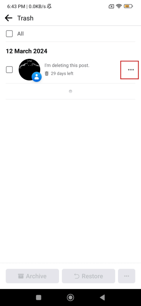 facebookのゴミ箱フォルダ