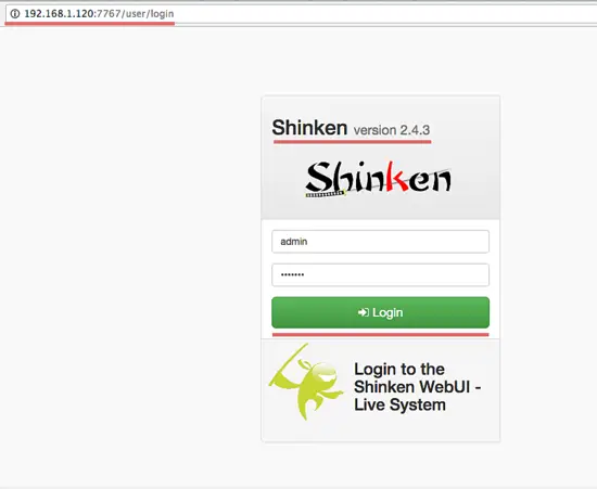 La page de connexion de Shinken
