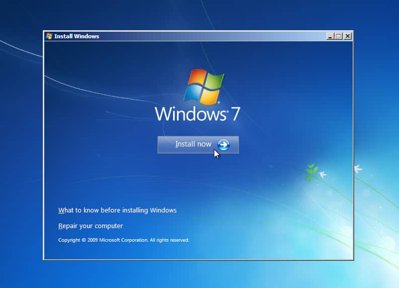 Windows 7 Installieren-Schaltfläche