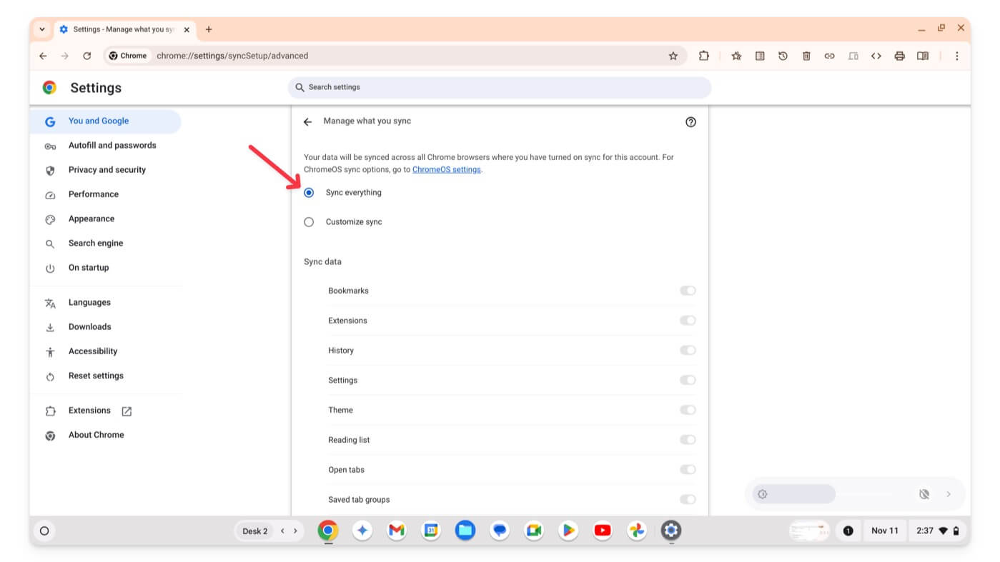 google chromeos sincronizza tutto