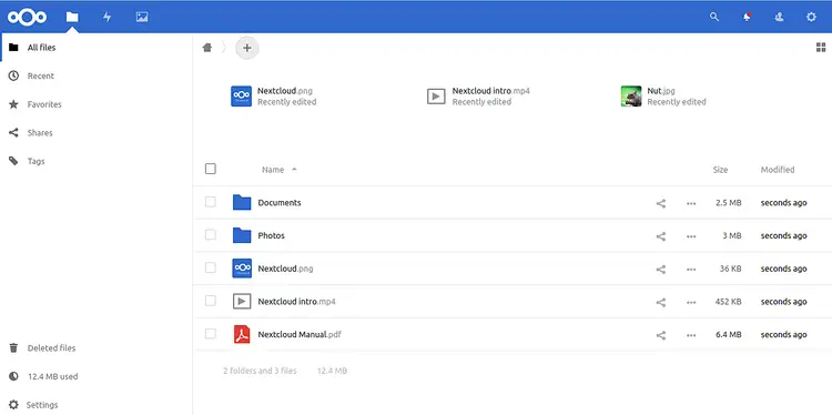 Tableau de bord NextCloud