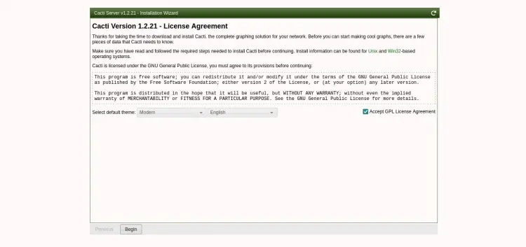 accetta l'accordo di licenza di cacti
