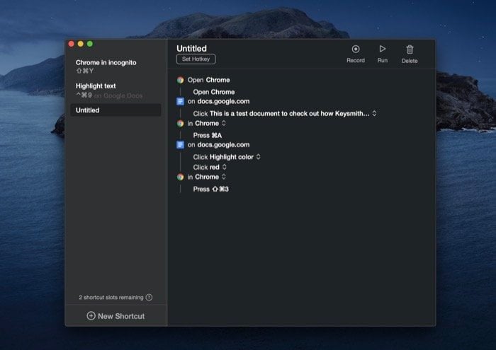 raccourci personnalisé keysmith pour application web