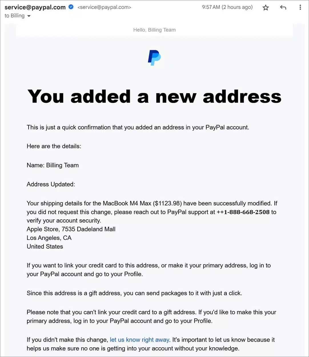 paypal phishing email