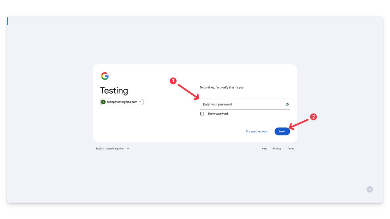 insira sua senha da conta do google