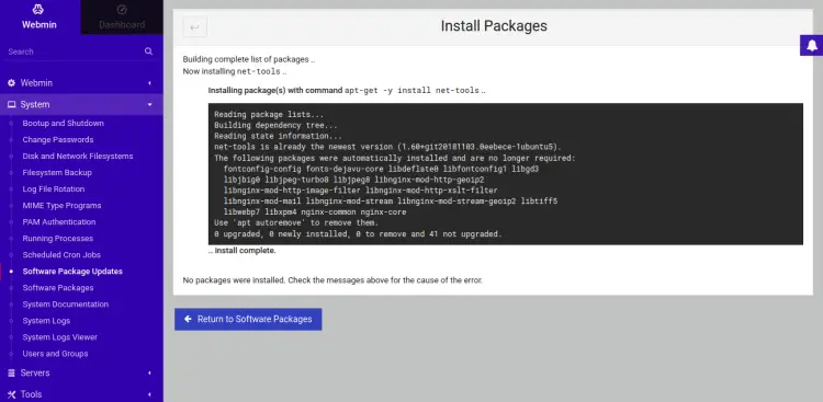 Linux-Paketinstallation mit Webmin