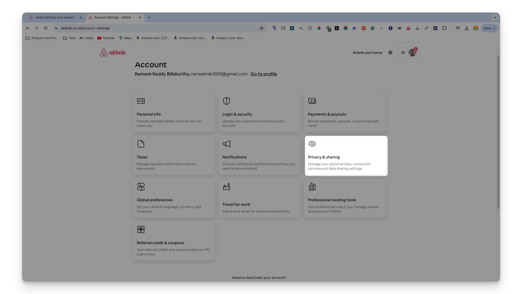 paramètres de confidentialité et de partage airbnb