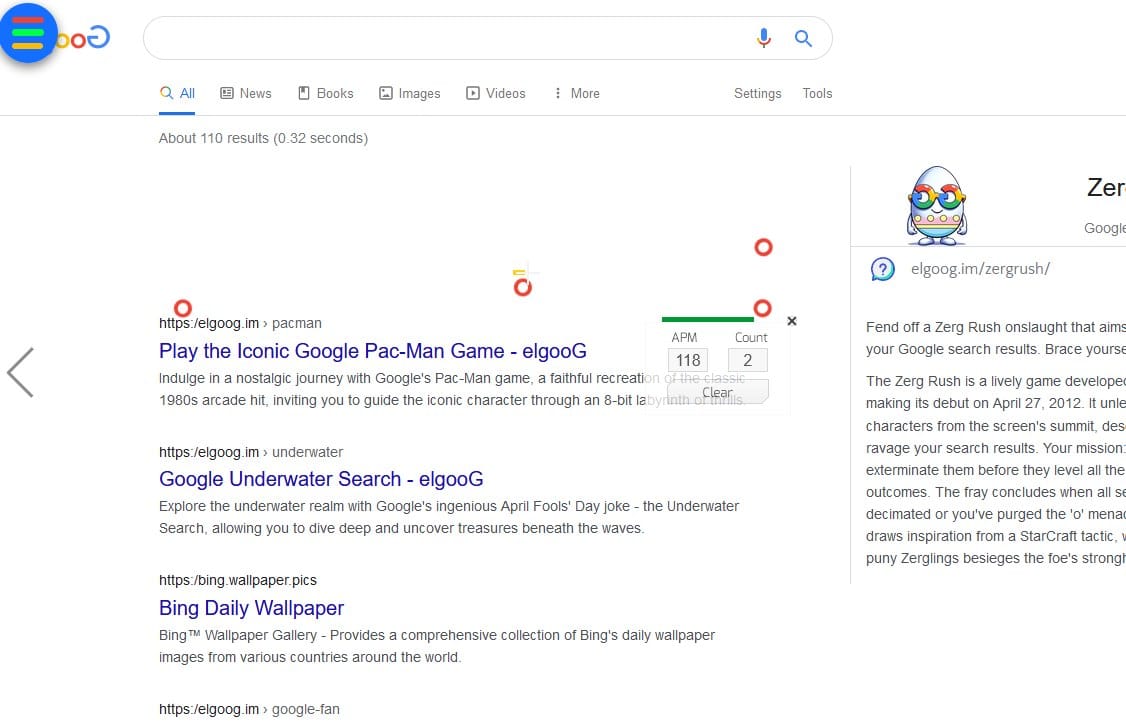 Jogo Zerg Rush do Google