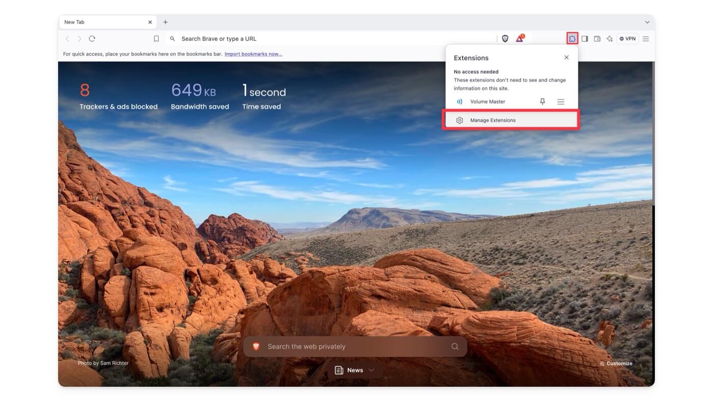 Erweiterungen verwalten Brave-Browser
