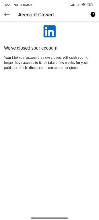 wie man ein linkedin-konto löscht- kontolöschung auf android abgeschlossen