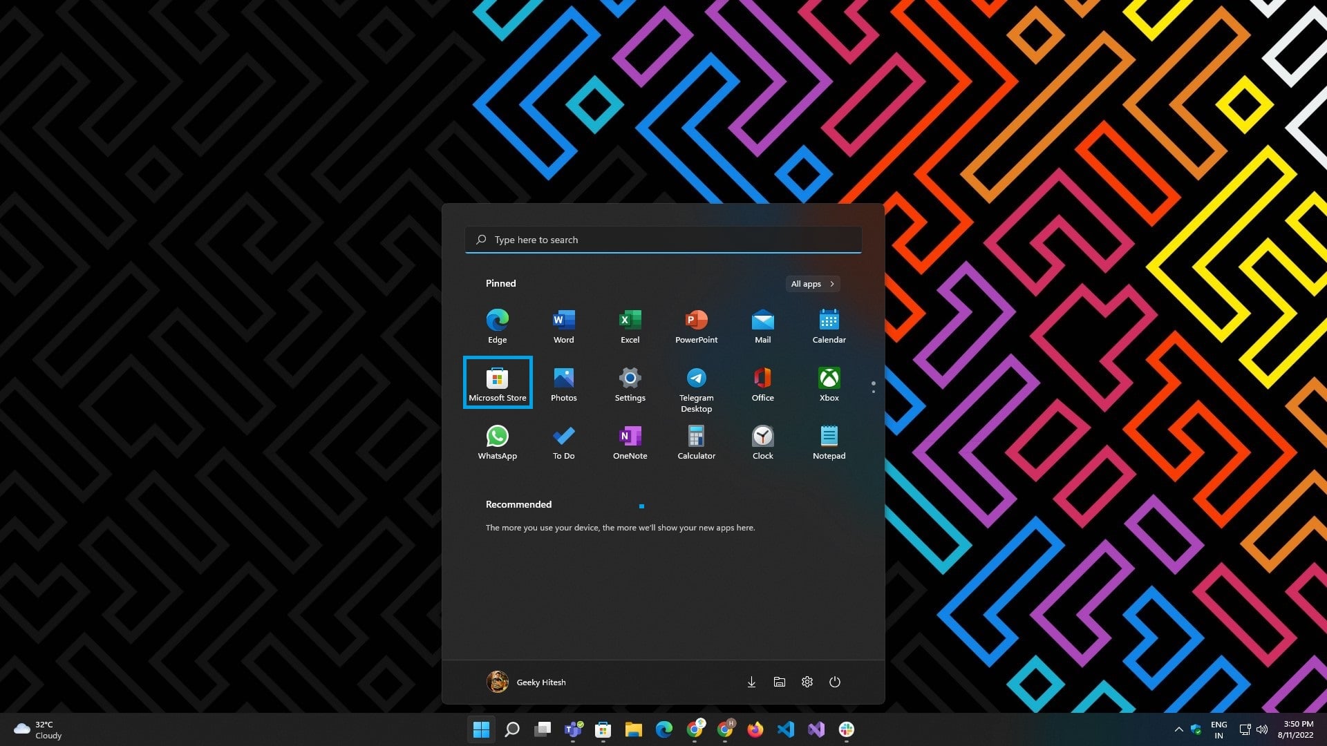 launching store app from start menu