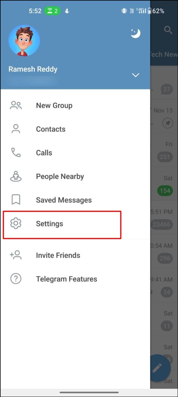 impostazioni telegram