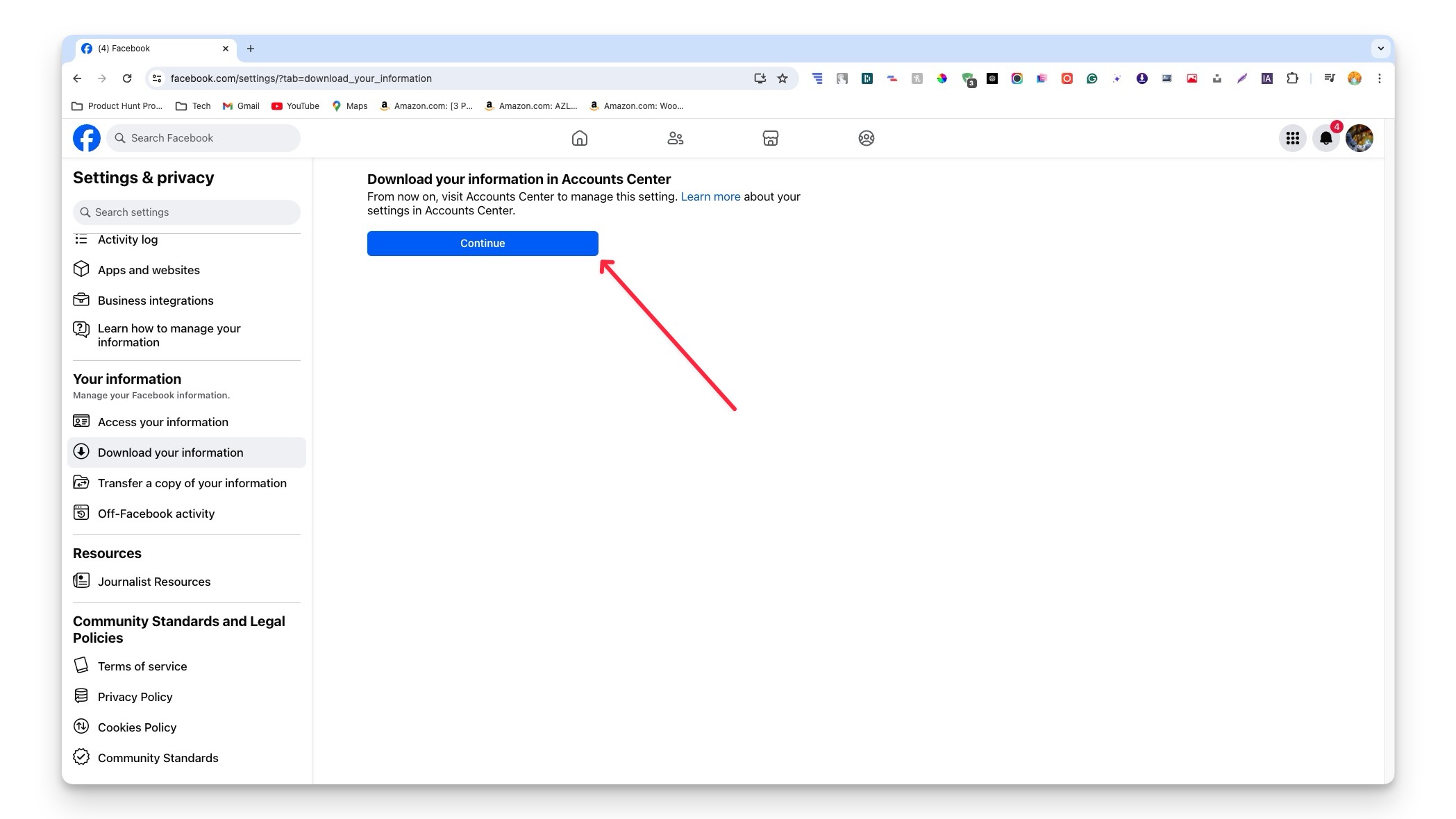 confirmation de téléchargement de vos informations facebook