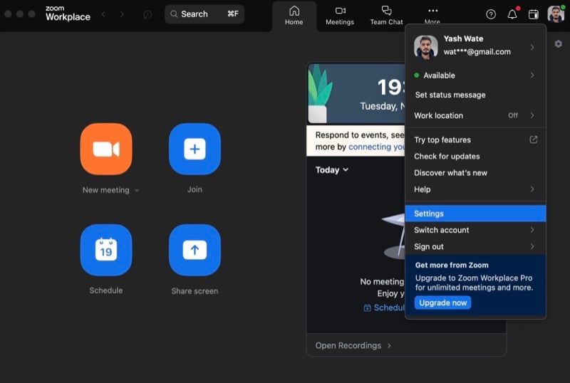 MacでZoomアプリの設定にアクセスする