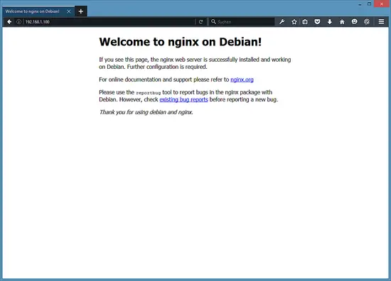 Página de inicio de Debian Nginx.