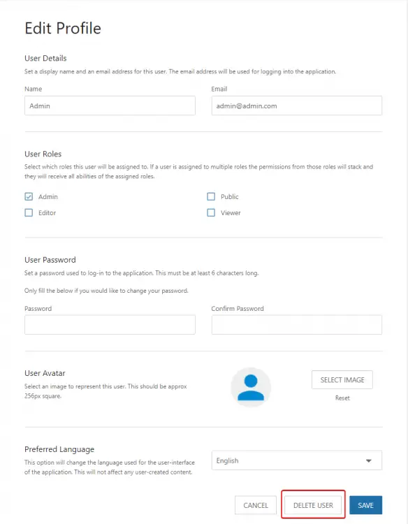 Supprimer l'utilisateur Admin