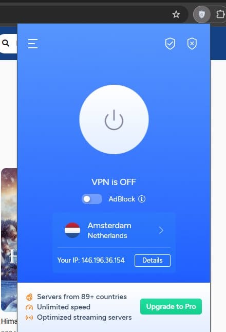 Extensión VPN habilitada