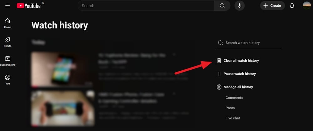 cancella cronologia delle visualizzazioni su youtube