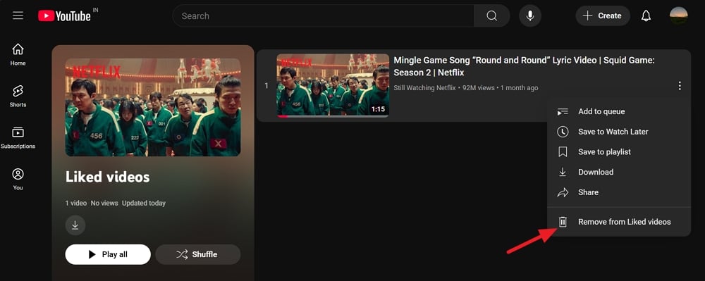 rimuovi dai video piaciuti