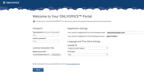 Le panneau de contrôle OnlyOffice.