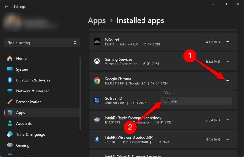 disinstalla app da windows 11