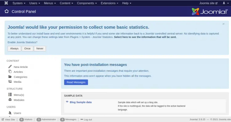 Joomla管理ダッシュボード