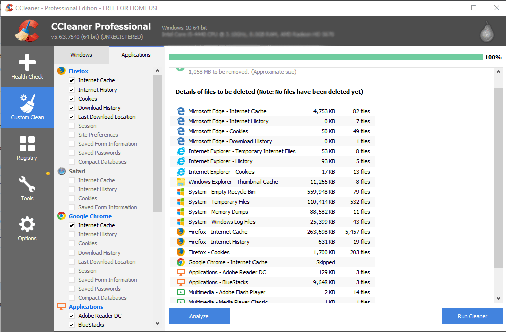 CCleaner Cancella Cache Chrome