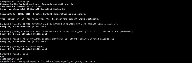 importa database mysql cacti