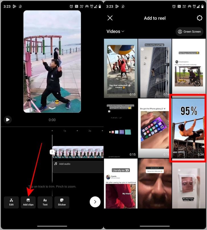 ajout de plusieurs clips à un reel instagram