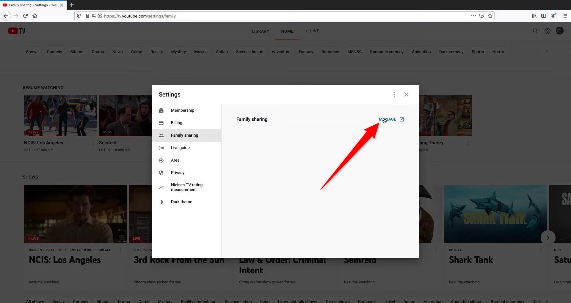 gestisci famiglia youtube tv