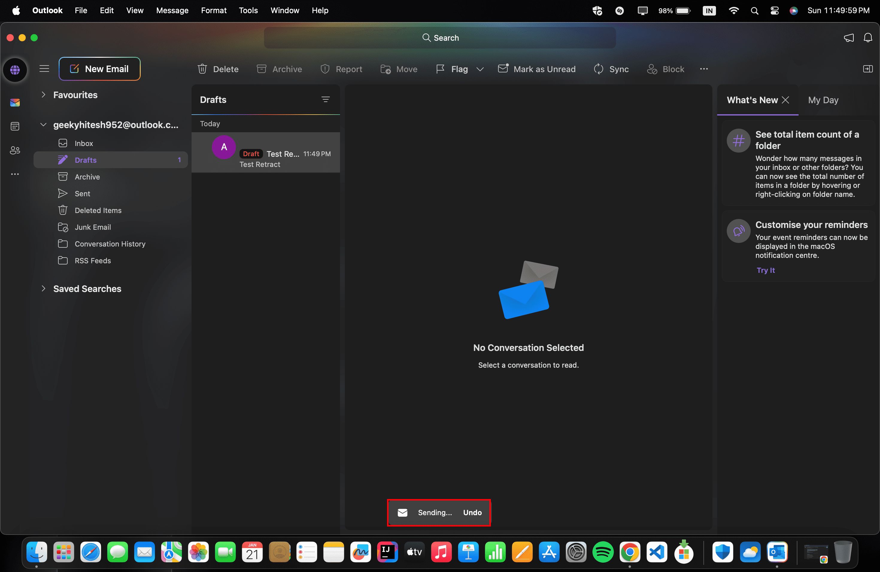 come annullare l'invio di email su outlook e gmail- opzione di annullamento email su outlook per mac