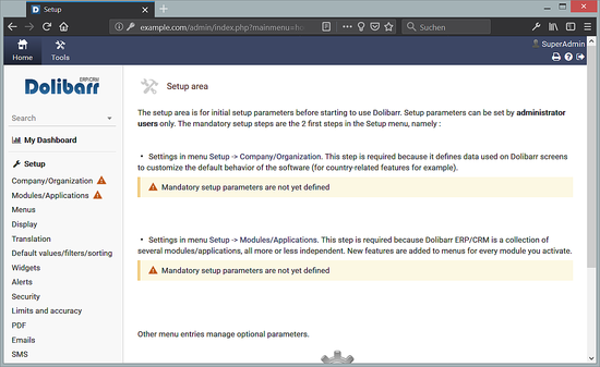 Page de configuration Dolibarr