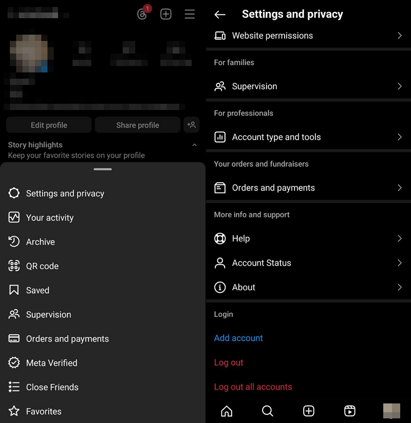 disconnettersi da instagram