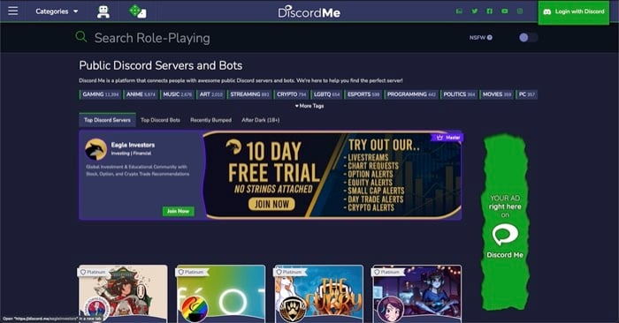 trouver des serveurs discord à rejoindre sur discordme