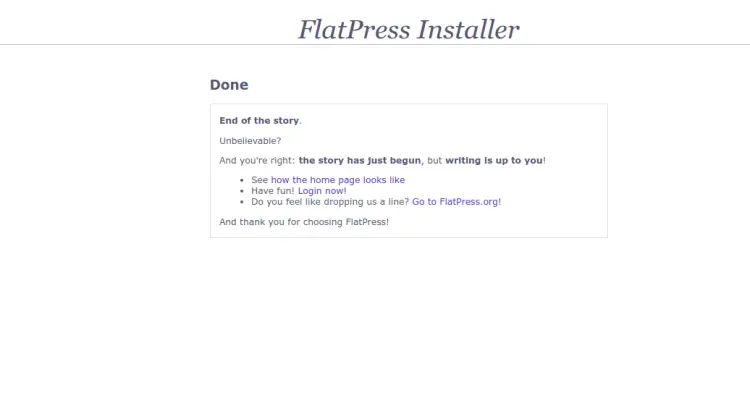 Installazione di FlatPress completata