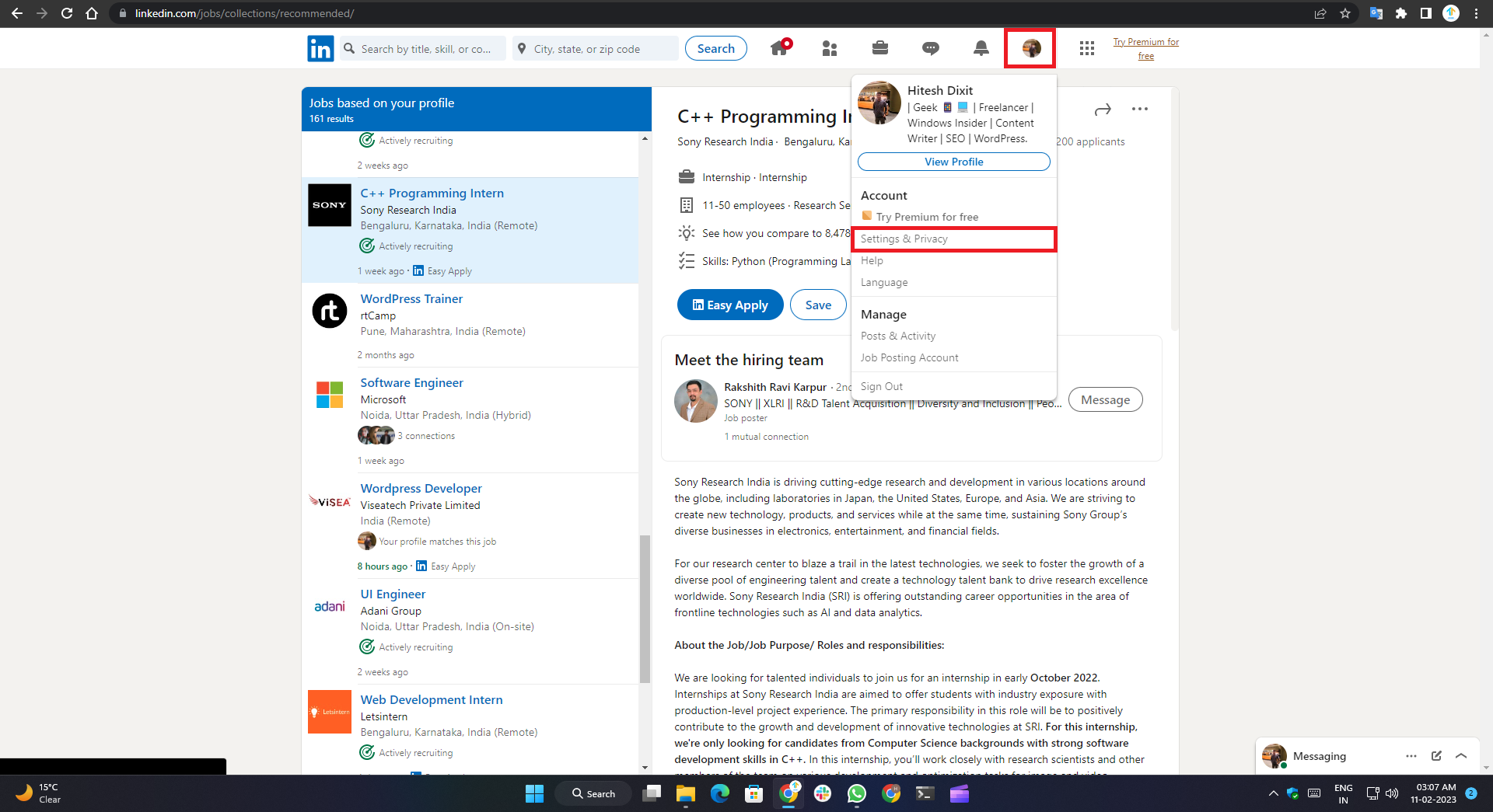 wie man ein linkedin-konto löscht- kontoeinstellungsseite im browser